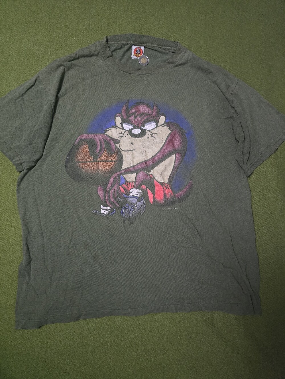 Vintage Looney Tunes Taz Graphic Tee - Olive Green Men’s Shirt
